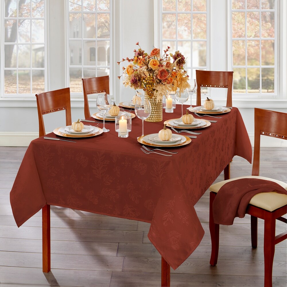 Elegant Woven Leaves Jacquard Damask Tablecloth