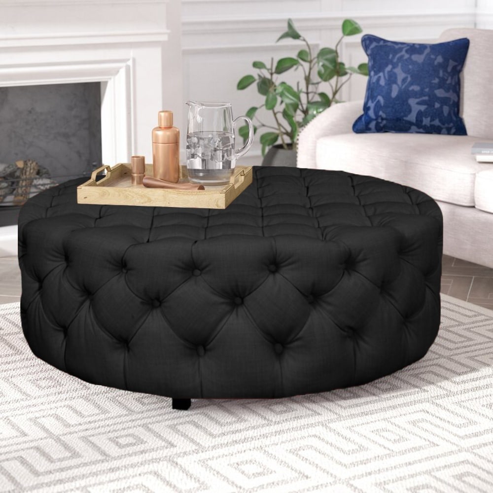 Jasper Round Ottoman in Beige Fabric