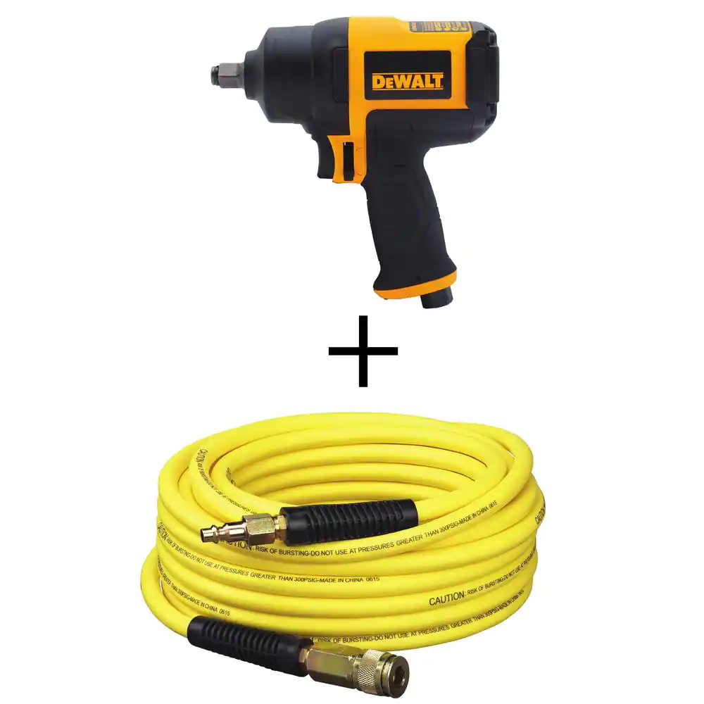 Dewalt 1/2 in. Heavy-Duty Pneumatic Impact Wrench And 50 ft. x 1/4 in. Air Hose