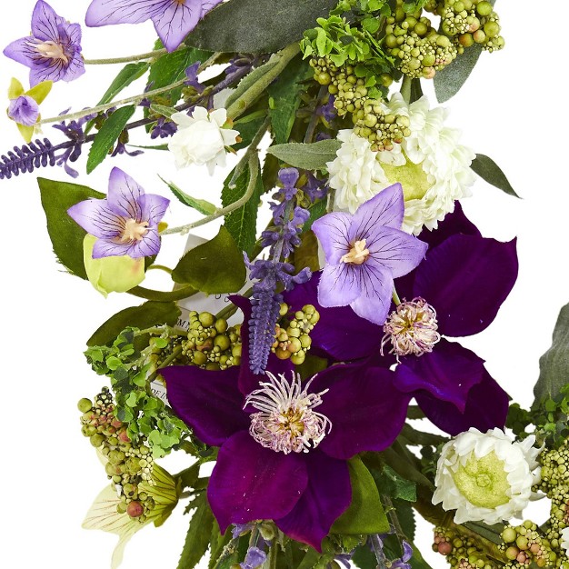 Artificial Mixed Flower Wreath Purple white Nearly Natural