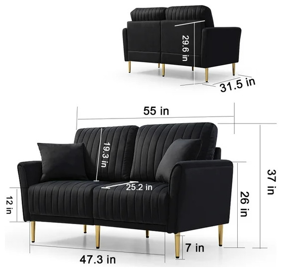 Contemporary Loveseat  Golden Legs  ampChannel Tufted Velvet Fabric Seat   Contemporary   Loveseats   by Declusia  Houzz