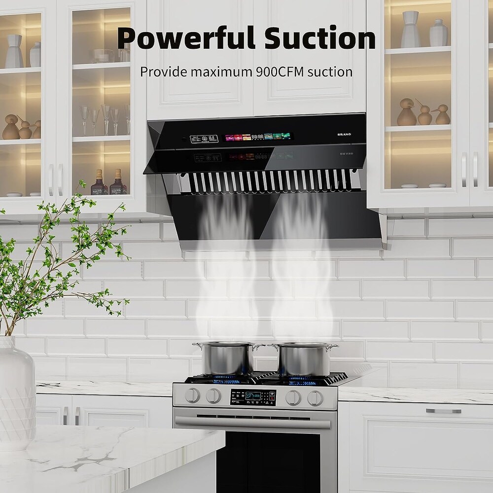 30'' Black Stainless Under Cabinet Kitchen Hood with 900 CFM  Voice/Gesture Control   4 LED Lights   29.5''×18.25''×17''