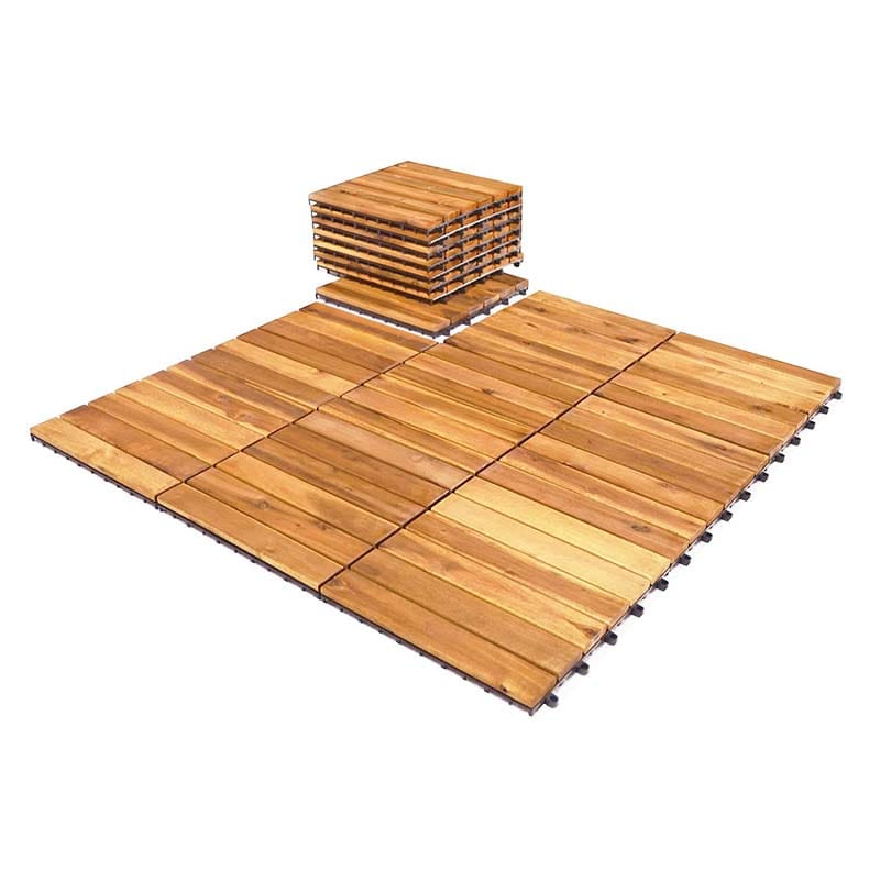 27 Pcs Interlocking Patio Deck Tiles, 12 x 12in Acacia Wood Floor Tiles, 27 sq. Ft Wood Composite Deck Flooring Pavers