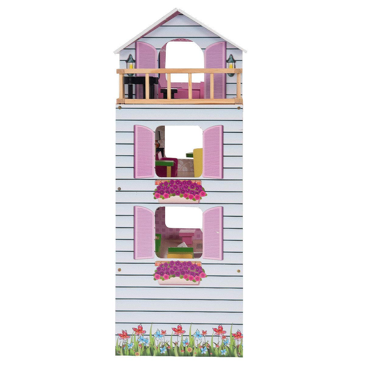 Costzon Dollhouse, Toy Family House with 13 pcs Furniture, Play Accessories