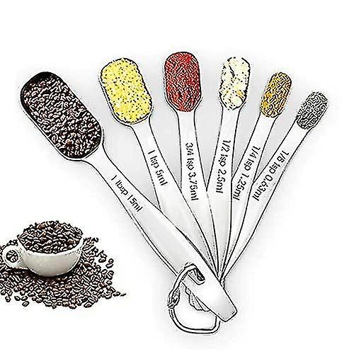 6pcs Stainless Steel Measuring Spoons Kitchen Cooking Utensils With Slim Design For Narrow Spice Jar