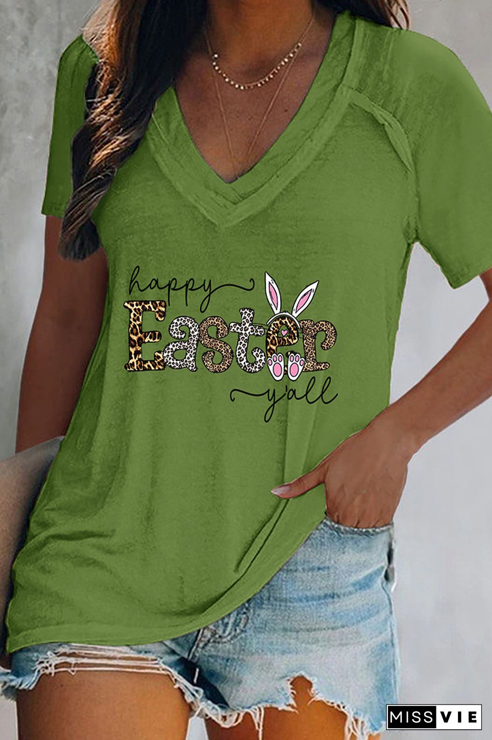 Happy Easter Y'All, Easter V Neck Graphic Tee