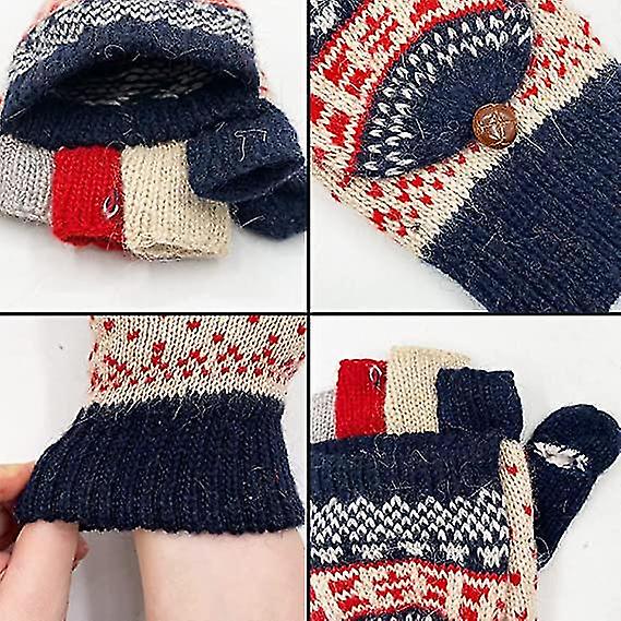 Winter Fingerless Gloves For Women Warm Wool Knitted Convertible Ladies Fingerless Mittens1setmixed Color