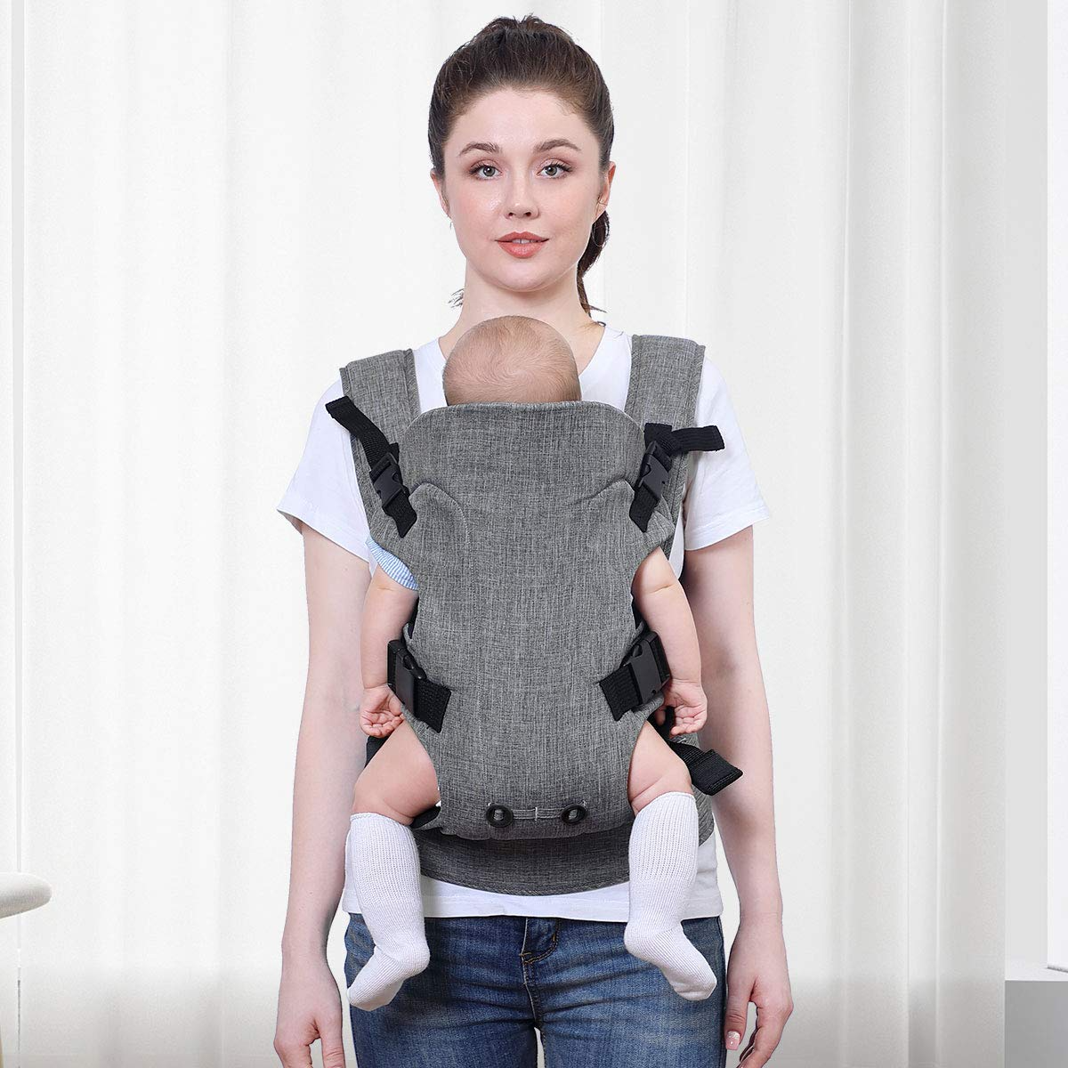 BABY JOY Baby Carrier, 4 in 1 Convertible Carrier with Adjustable Straps, Waist Belt and Breathable Mesh