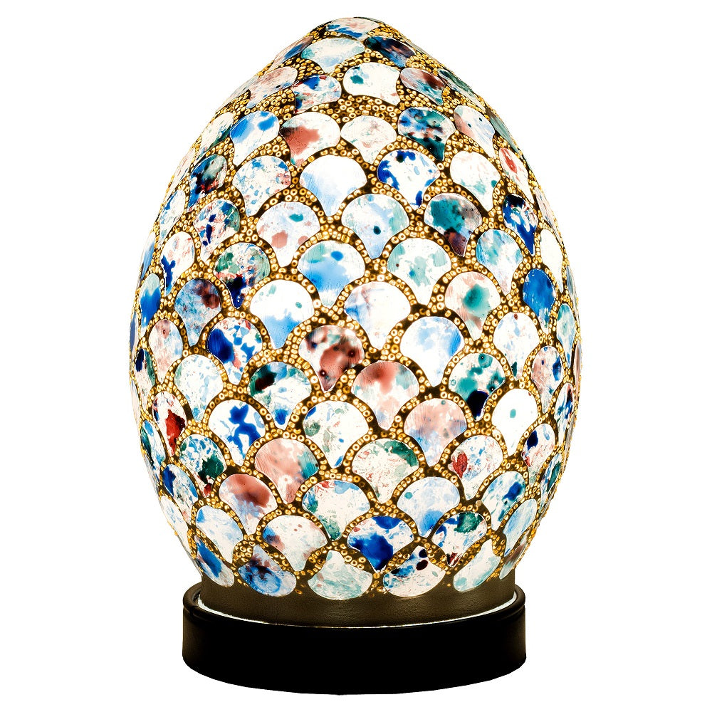 Febland LM77BLT Blue Mosaic Tile Vintage Egg Table Lamp 20cm