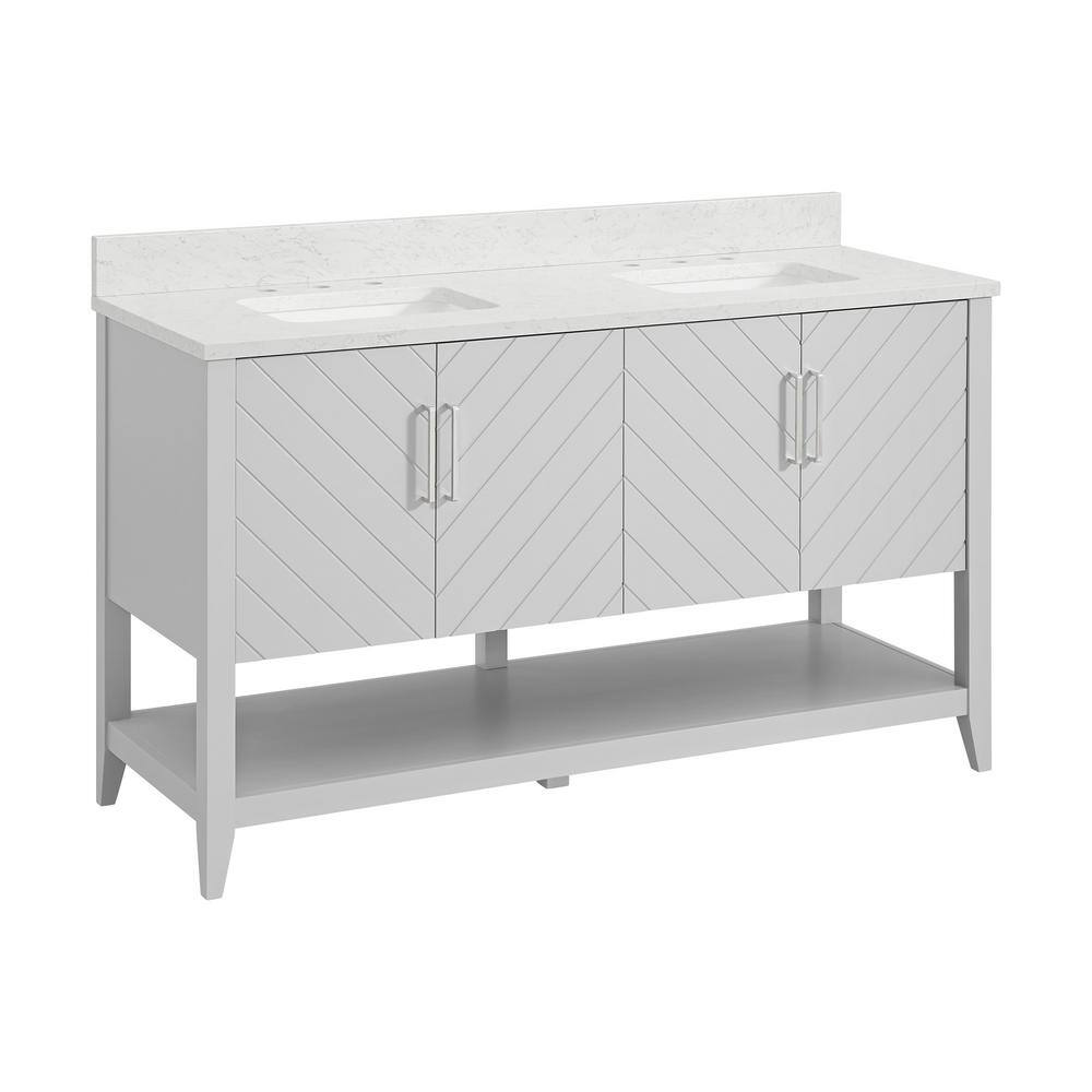 Home Decorators Collection Baybarn 60 in. W x 22 in. D x 35 in. H Double Sink Bath Vanity in Light Gray with Engineered Carrara Top and Sink 1924VA60-242925