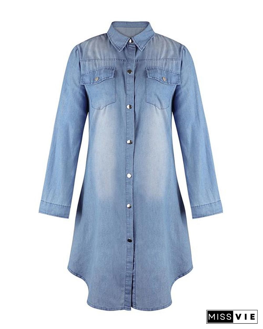 Plain Short Sleeve Long Sleeve Denim Dresses