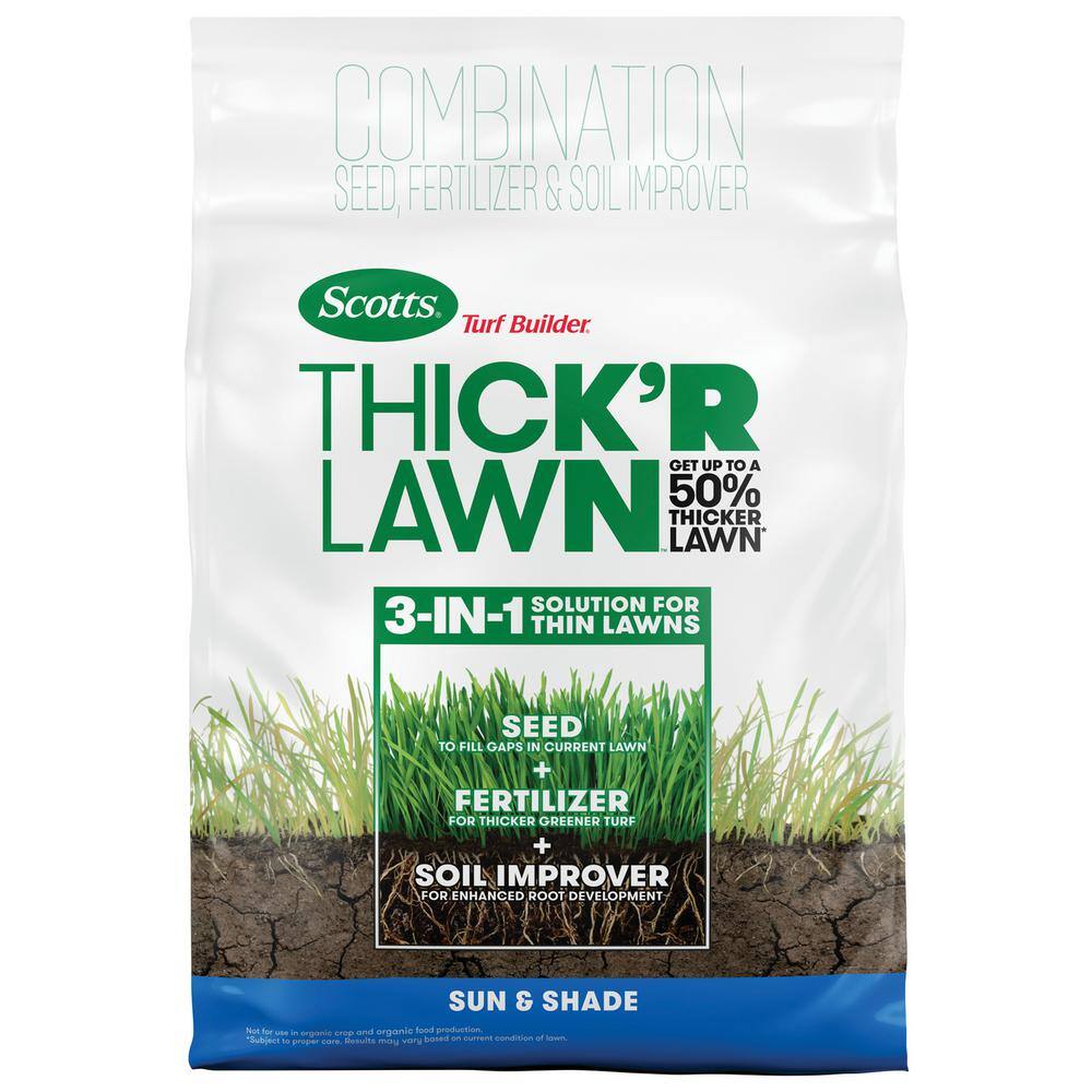 Scotts Turf Builder 12 lbs. 1200 sq. ft. THICK'R LAWN Grass Seed Fertilizer and Soil Improver for Sun  Shade 30156-1