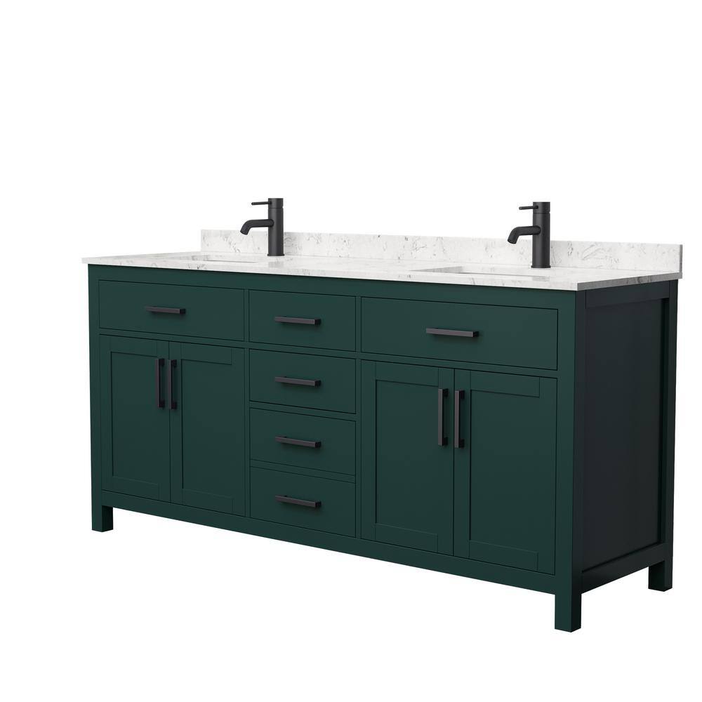 Wyndham Collection Beckett 72 in. W x 22 in. D x 35 in. H Double Sink Bathroom Vanity in Green with Carrara Cultured Marble Top WCG242472DGKCCUNSMXX