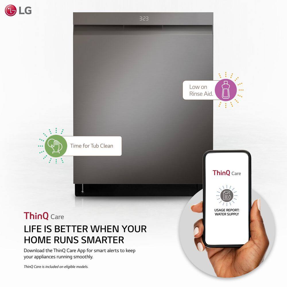 LG 24 in. PrintProof Black Stainless Steel Top Control Smart Dishwasher with 1-Hour Wash and Dry Dynamic Dry and TrueSteam LDPH7972D