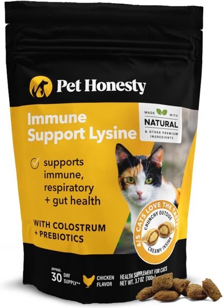 PetHonesty Dual Texture Immune Support Lysine Chews Supplement for Cats， 3.7-oz bag