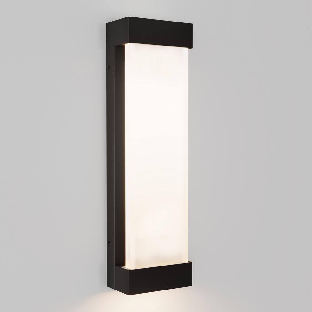 Artika Glacier Black Modern Large Integrated LED Outdoor Hardwired Garage and Porch Light Lantern Sconce 17OUT-GL-PMB