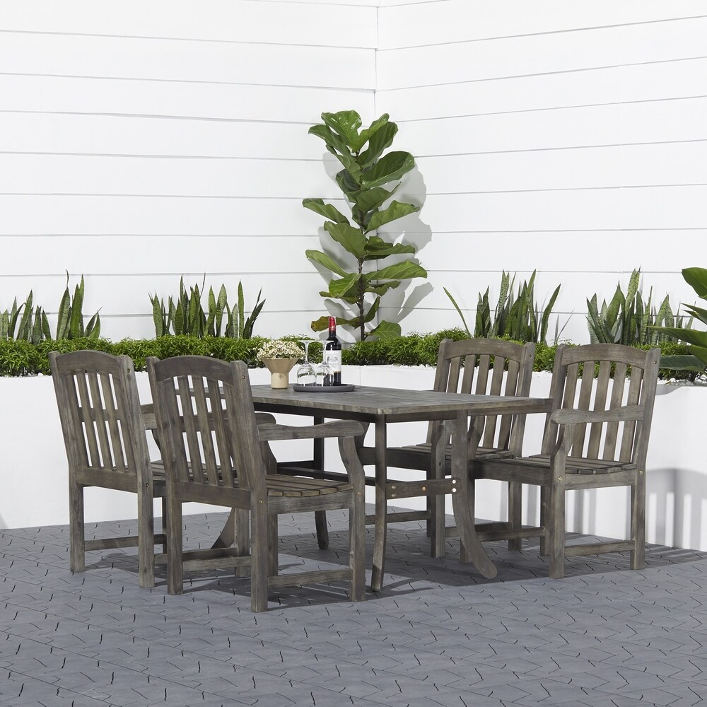 Havenside Home Surfside Rectangular Table and Armchair 5 piece Hardwood Outdoor Dining Set