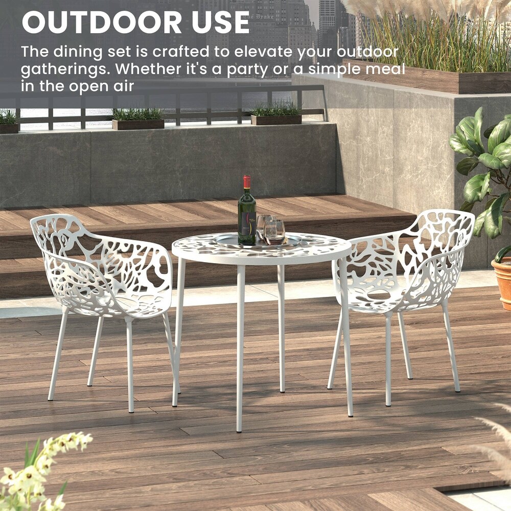 LeisureMod Devon 3 Piece Patio Dining Set with Table and 2 Arm Chairs