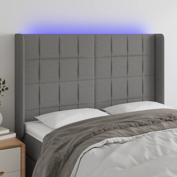 vidaXL LED Headboard Fabric Bedroom Furniture Dark Gray/Light Gray Multi Sizes - - 37455504