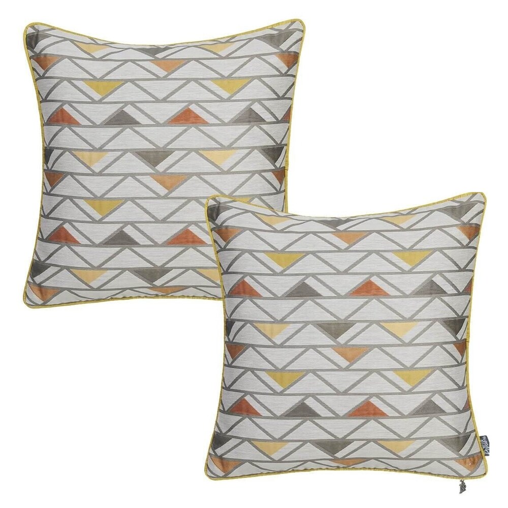 Porch   Den Denney Jacquard Grey Geometric Throw Pillow Cover (Set of 2)