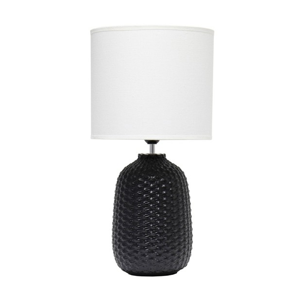 Traditional Ceramic Purled Texture Bedside Table Desk Lamp With White Fabric Drum Shade Simple Designs