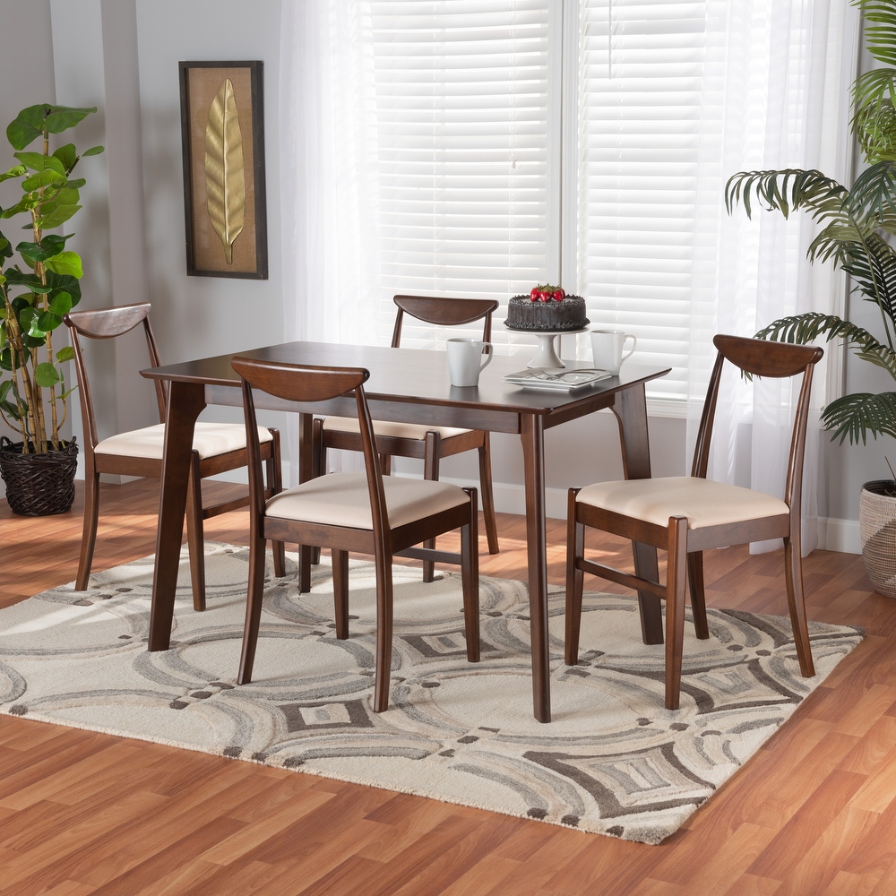 Delphina Mid Century Modern Dark Brown Finished Wood Dining Set