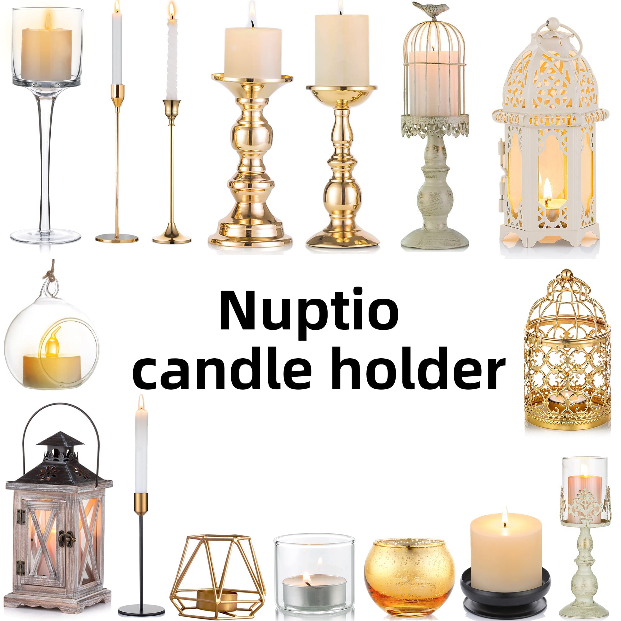 Nuptio Black Candlestick Holders Brass Taper Candle Holder， S+L