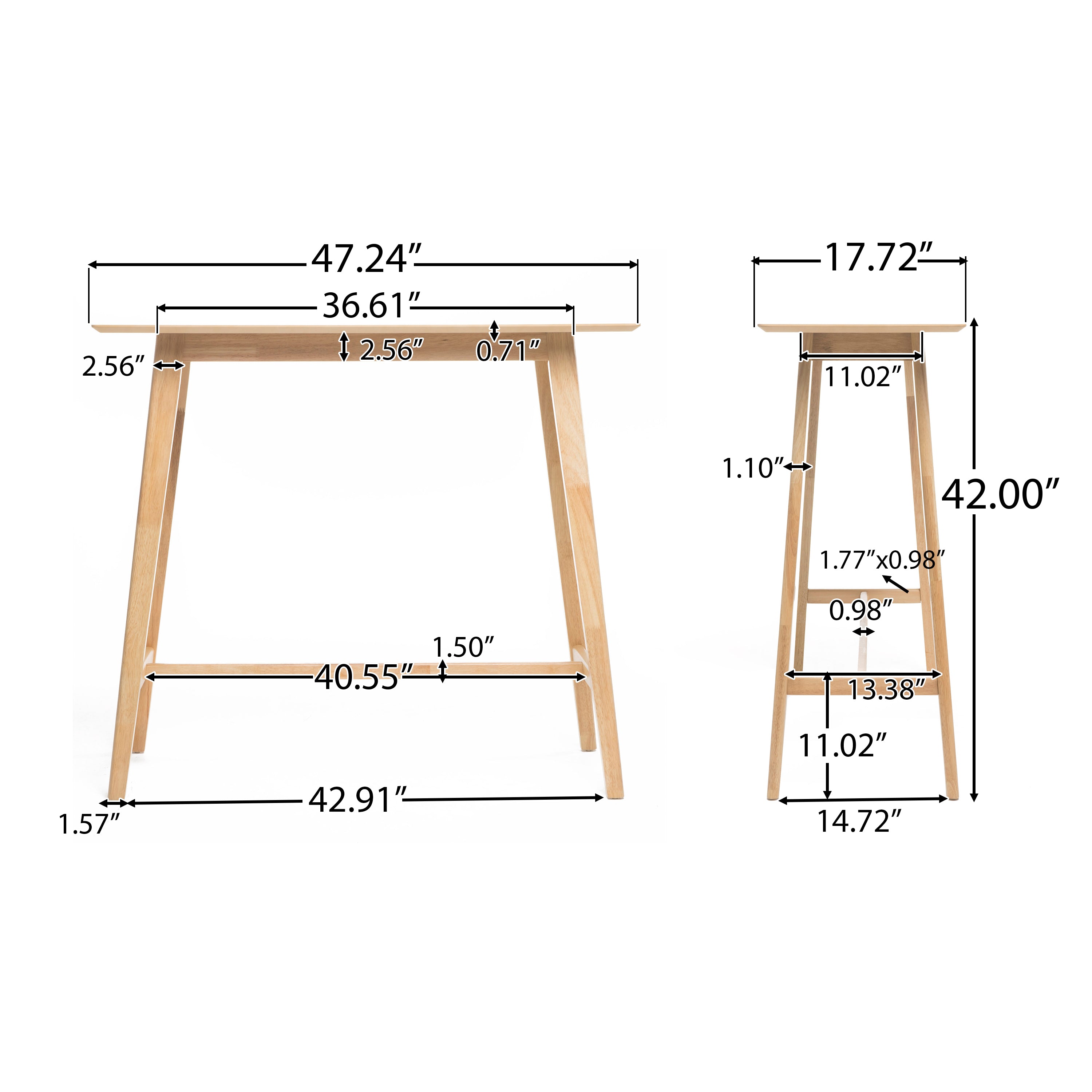 Margaret Mid-Century Rectangular Bar Table with Tapered Legs