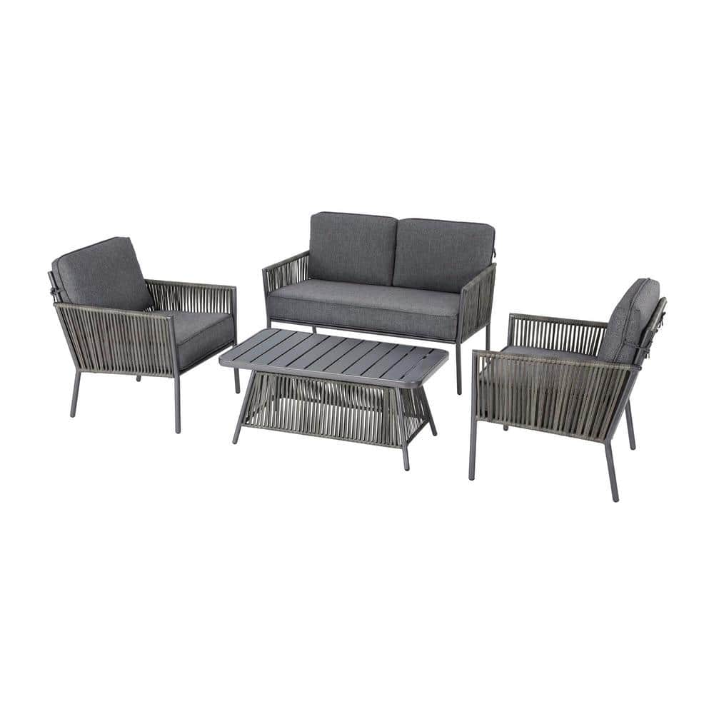 Hampton Bay Tolston 4-Piece Wicker Outdoor Patio Conversation Set with Charcoal Cushions LG19189-4PC