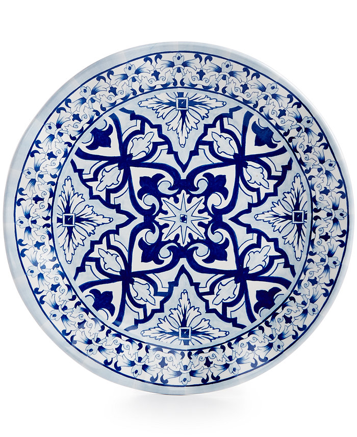 Q Squared Talavera Azul Collection Melamine 8 Salad Plate Set of 4