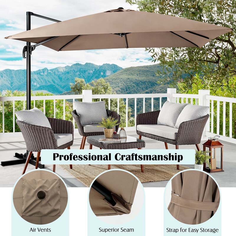 10 x 10 FT Square Patio Umbrella, 3-Tilt Cantilever Offset Umbrella, Large Outdoor Market Umbrella with Crossed Base