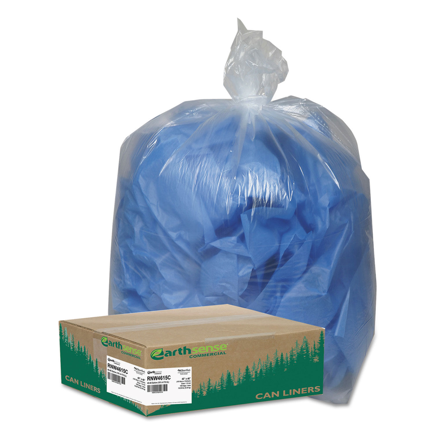 Linear Low Density Clear Recycled Can Liners by Earthsenseandreg; Commercial WBIRNW4615C