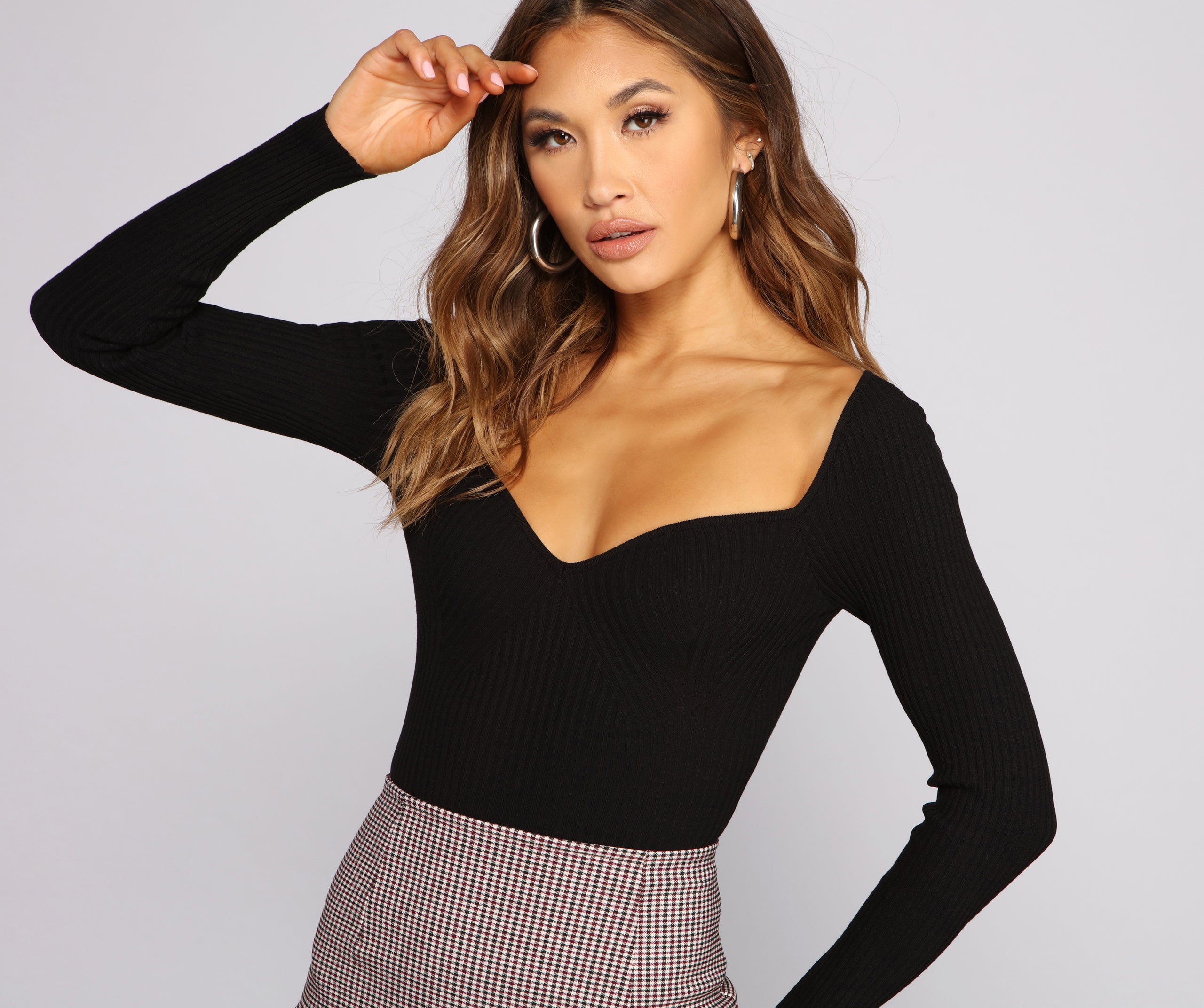 Ribbed Knit Long Sleeve Bodysuit