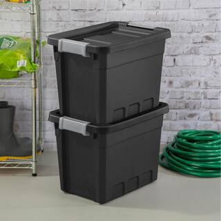 Sterilite 7.5 gal. Rugged Industrial Storage Totes with Latch Lid in Black (6-Pack) 6 x 14839006