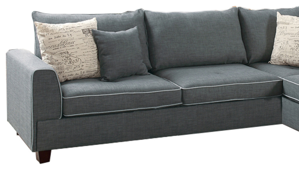 Dorris Fabric 3 Piece Sectional With Storage Ottoman  Gray   Transitional   Sectional Sofas   by Davis Bargains  Houzz