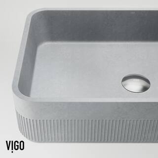 VIGO Cypress Modern Gray Concreto Stone 21 in. L x 14 in. W x 5 in. H Rectangular Fluted Bathroom Vessel Sink VG04075