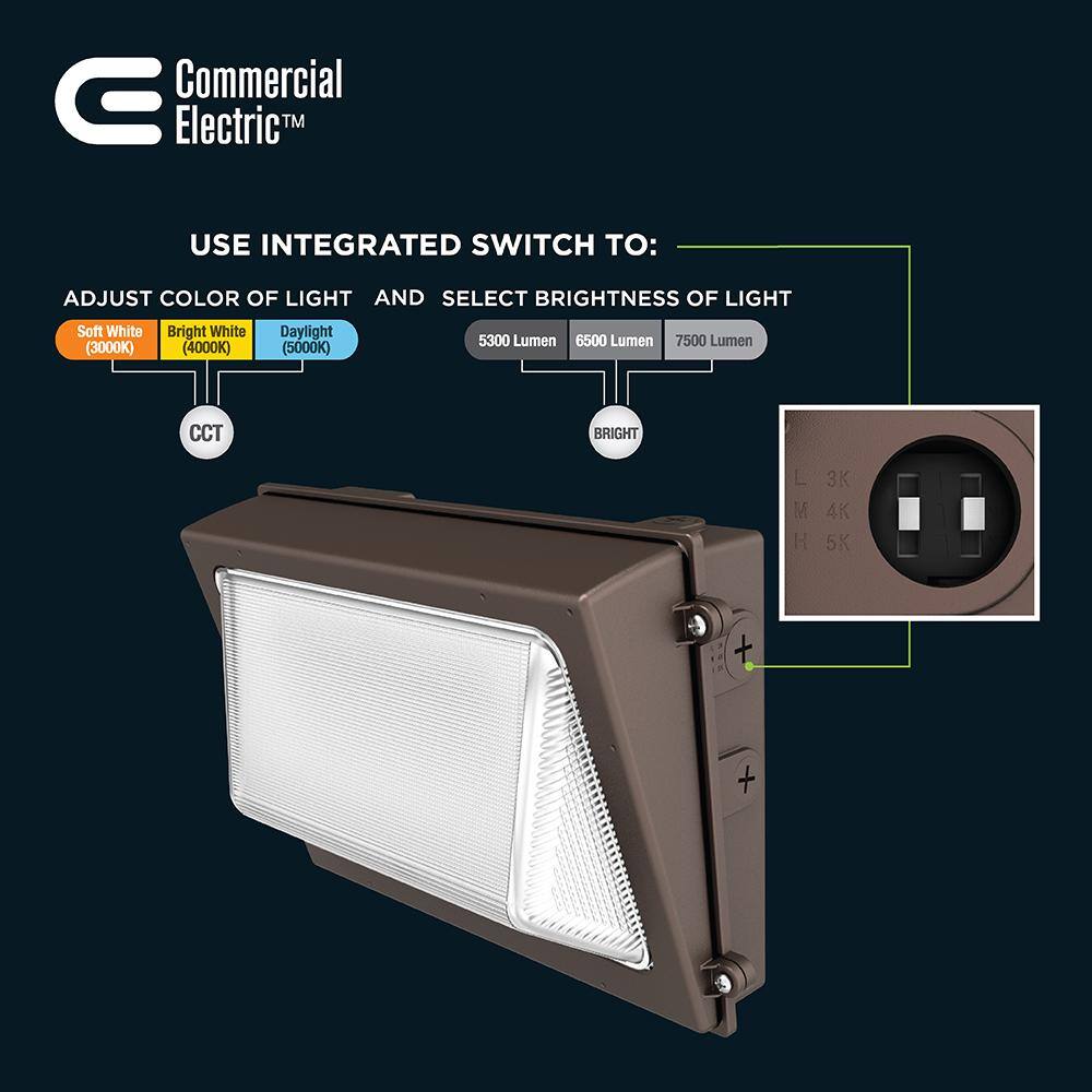 Commercial Electric 400-Watt Equivalent Integrated LED Bronze Dusk to Dawn Wall Pack Light 3000K-5000K WP120CE1