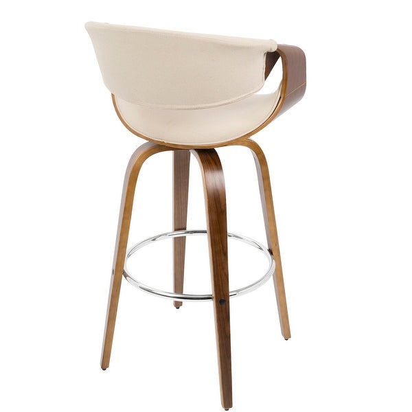 Curvini Mid-Century Barstool in Walnut Wood and Cream Fabric， Set of 2 - 20.25