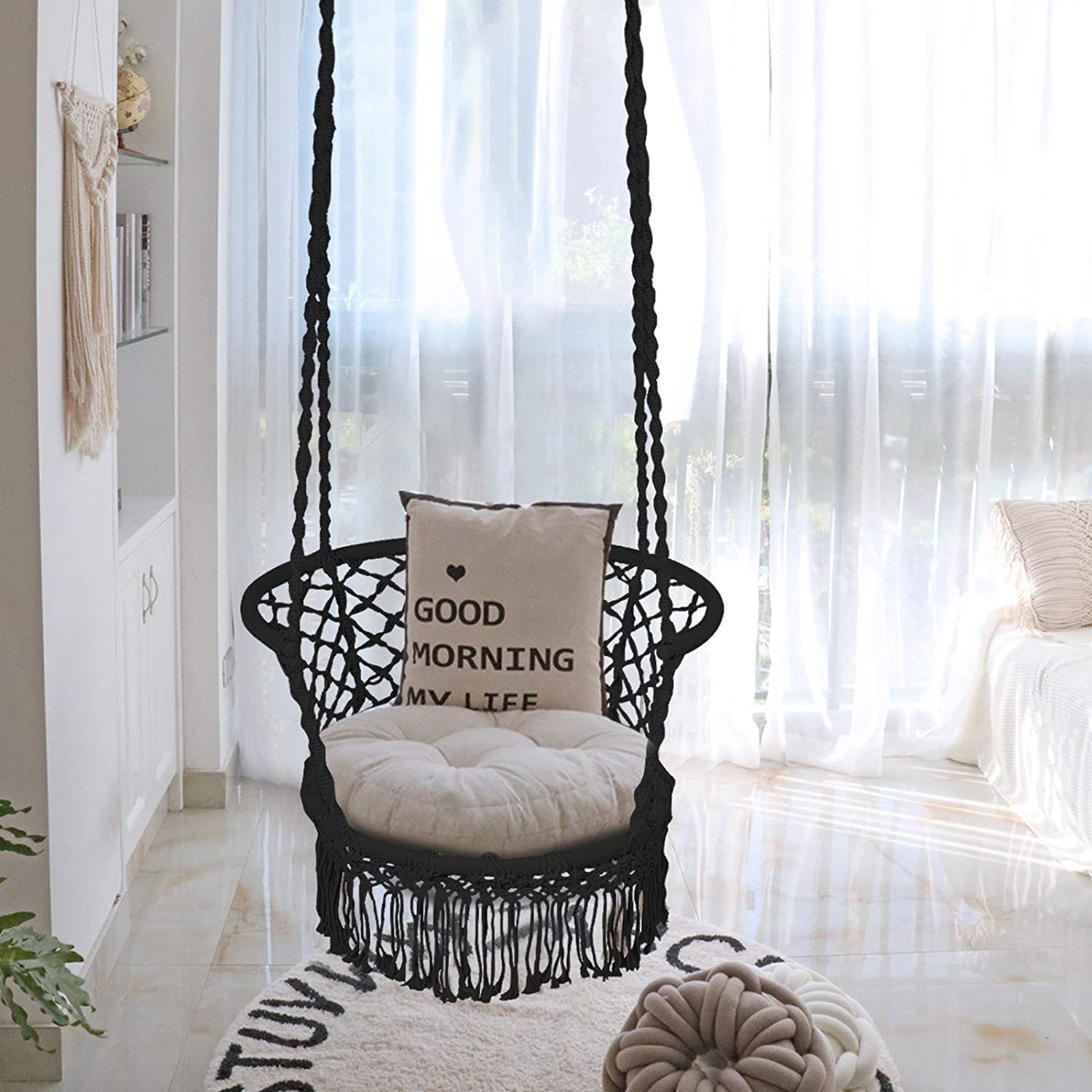 Hanging Hammock Chair, Macrame Hanging Chair 330 Pounds Capacity