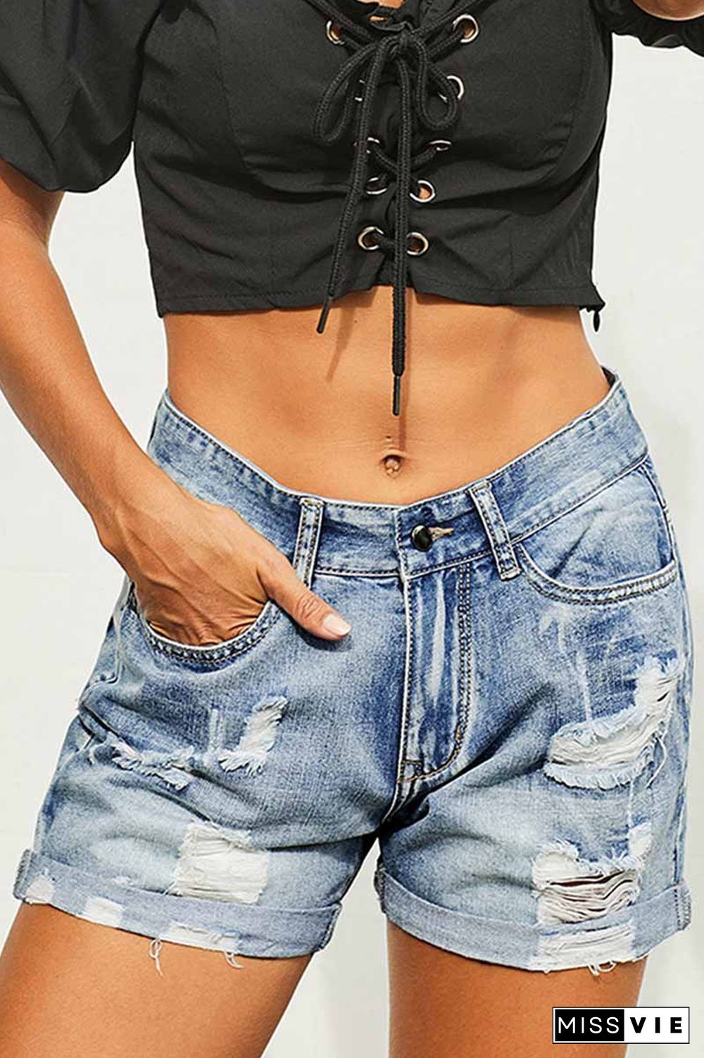 High Waist Lace-up Denim Shorts