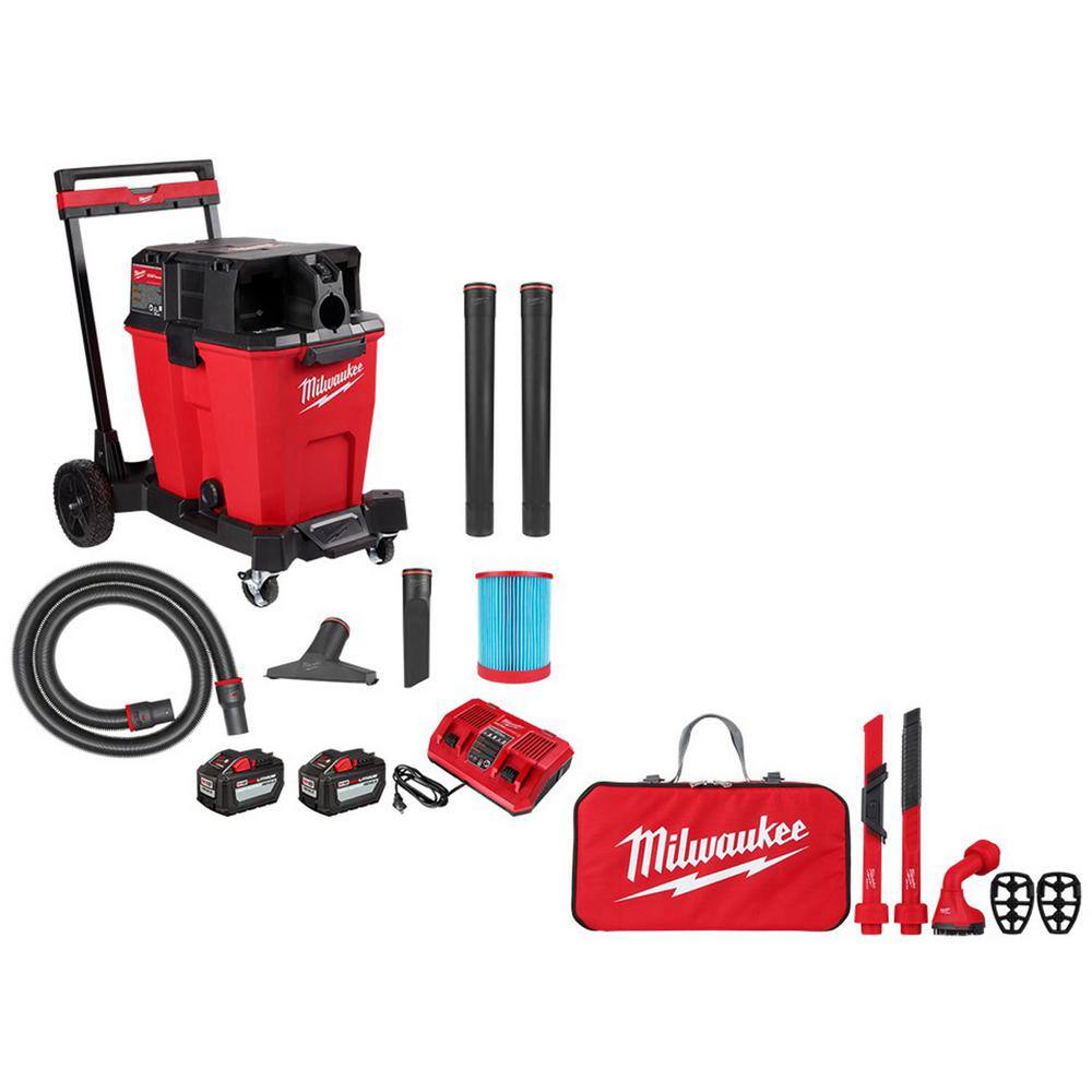 MW M18 FUEL 12 Gal. Cordless Dual-Battery WetDry Shop Vac Kit wAIR-TIP 1-14 in. - 2-12 in. (4-Piece) Automotive Kit 0930-22HD-49-90-2019A