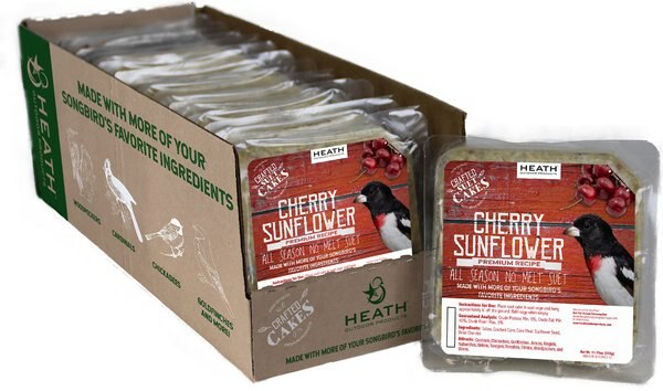 Heath Crafted Suet Cakes Cherry Sunflower Wild Bird Food， 11.75-oz， case of 12