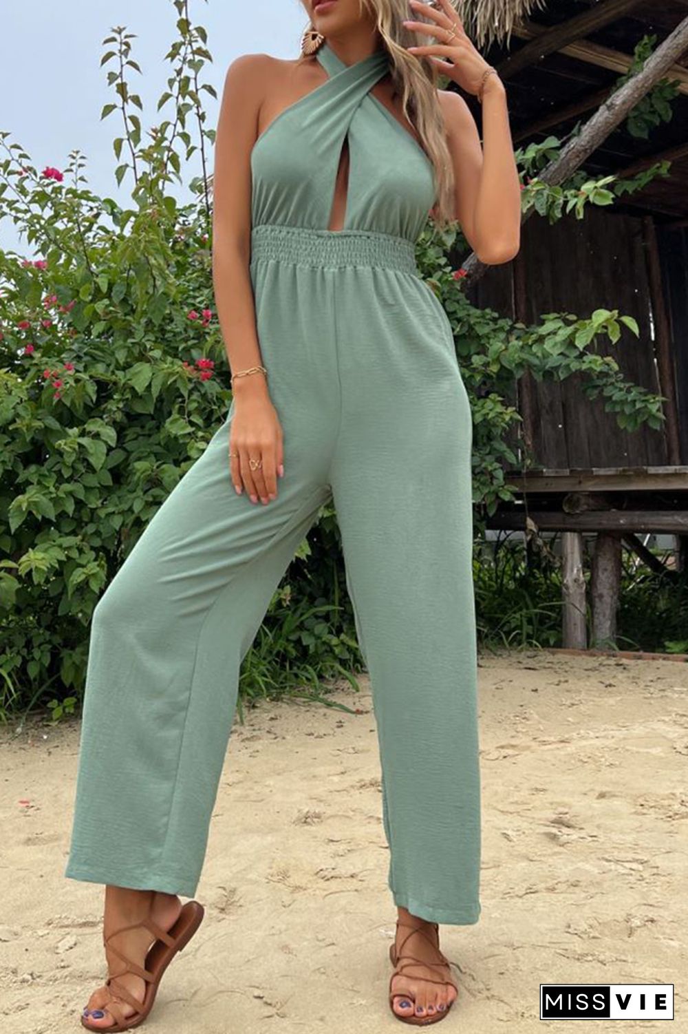 Halter Neck Backless Hollow Out Jumpsuit Wholesale