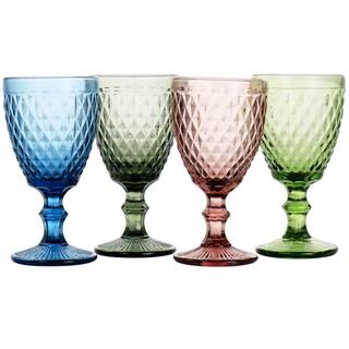 GIBSON HOME Rainbow Hue Assorted Colors 4-Piece Glass Goblet Set 985117470M