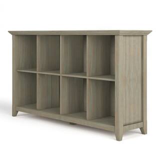 Simpli Home Acadian Solid Wood 33 in. x 57 in. Transitional 8 Cube Storage Sofa Table in Distressed Grey AXWELL3-014GR