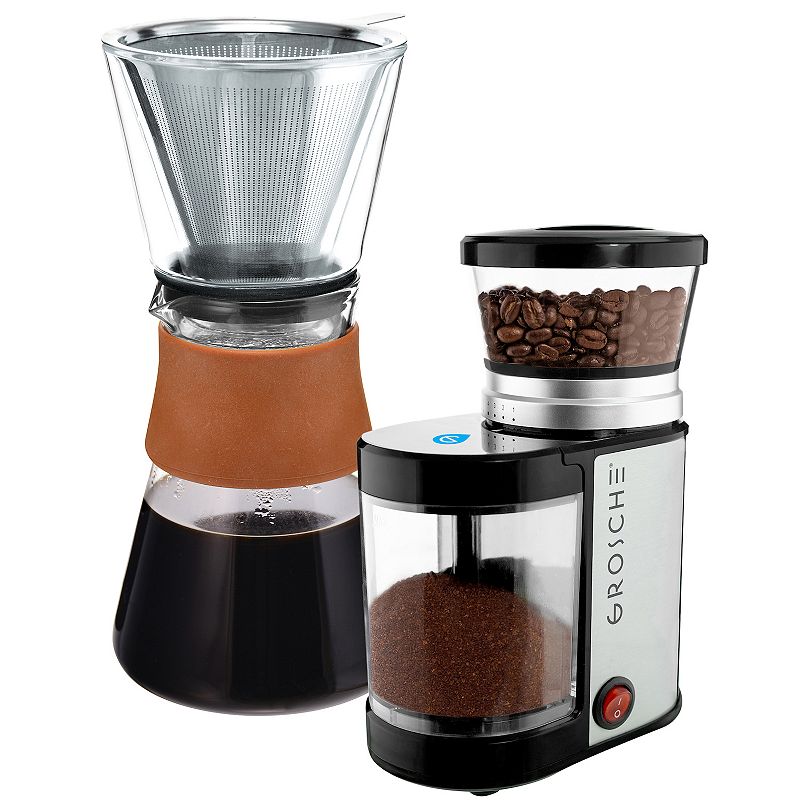 GROSCHE Amsterdam Pour Over Coffee Maker and Electric Burr Coffee Grinder Bundle