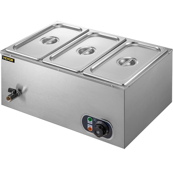 2-Pan Commercial Food Warmer， 1200W Electric Steam Table 15cm/6 in Deep