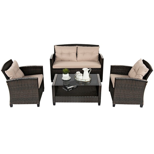 Costway 8pcs Patio Rattan Conversation Set Cushioned Outdoor Furniture Set