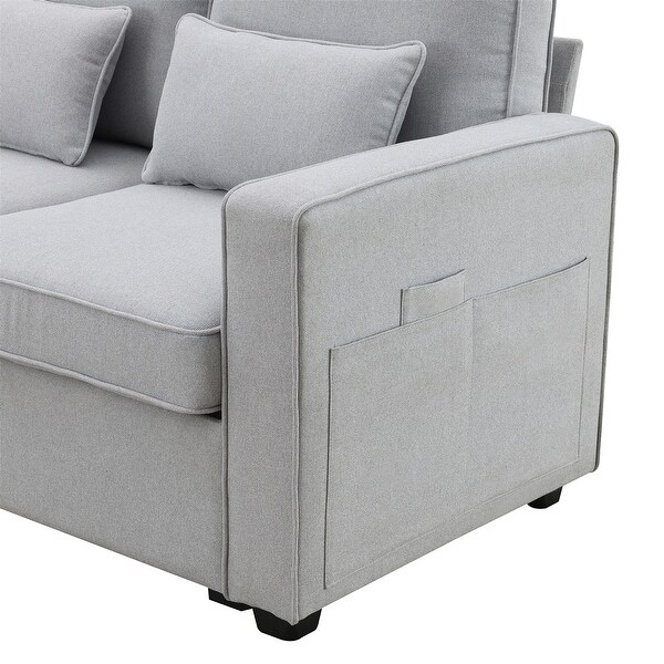 4-Seater Modern Linen Fabric Sofa with Armrest Pockets and 4 Pillows