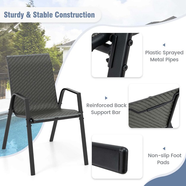 Costway Patio Rattan Chairs Set Of 4 Stackable Dining Chair Set With Wicker Woven Backrest